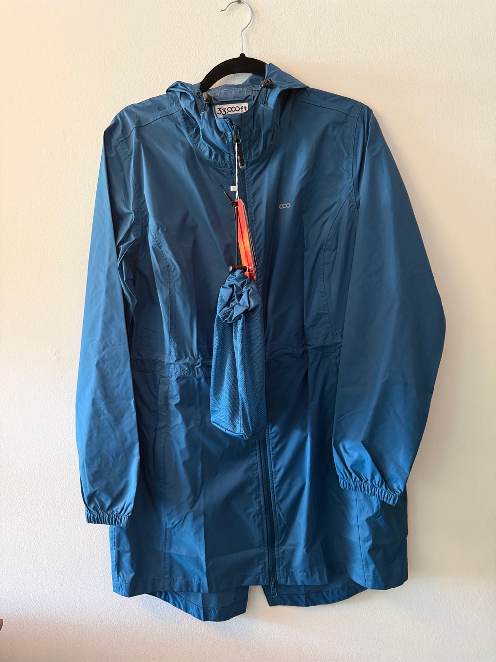 Blue Packable Hooded Rain Jacket